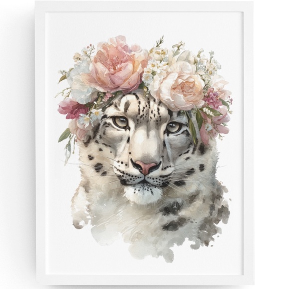Watercolor Snow Leopard Portrait Wall Art Print, Unframed - Majestic Wilderness - Picture 1 of 7
